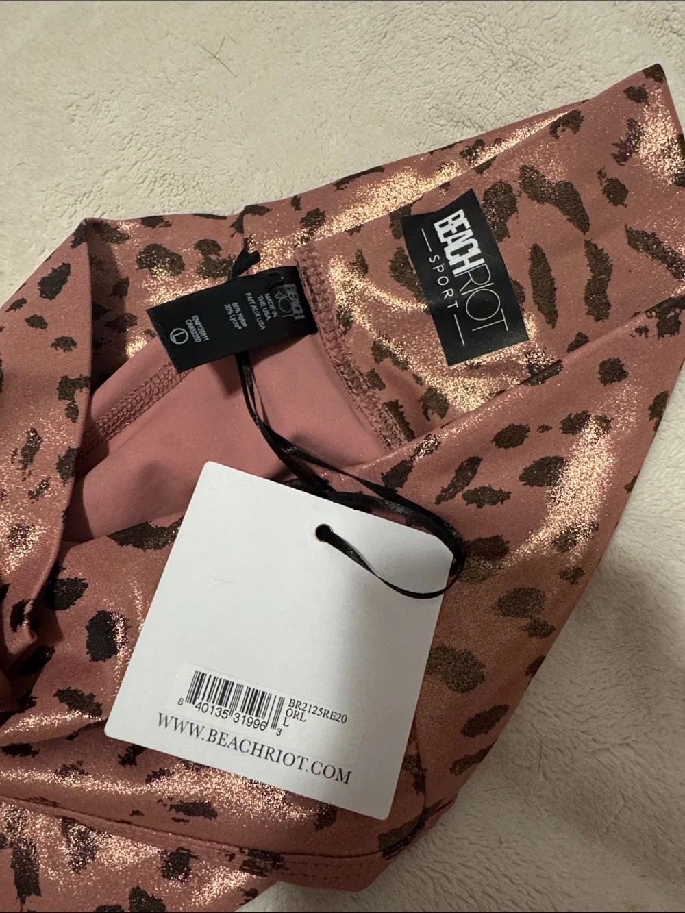 Beach Riot Old Rose Leopard Metallic Sports Bra & Legging Set